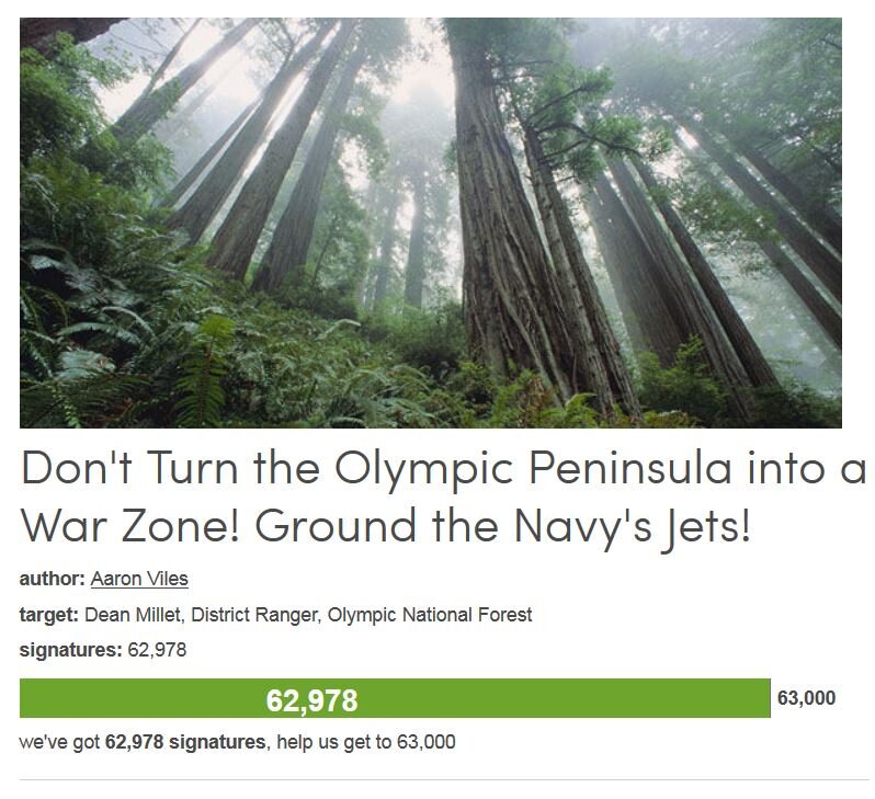 Petition #345: Don't Turn The Olympic Peninsula Into A War Zone! Ground The Navy's Jets!