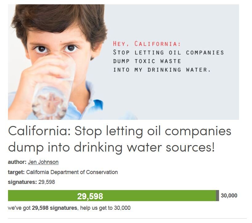 Petition #347: California: Stop Letting Oil Companies Dump Into Drinking Water Sources!