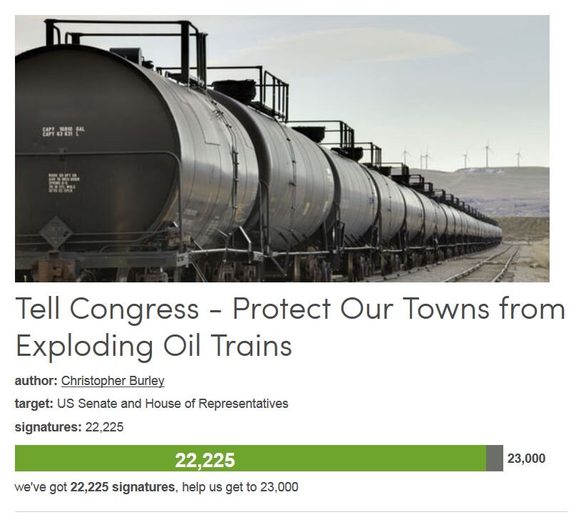 Petition #358: Tell Congress - Protect Our Towns From Exploding Oil Trains
