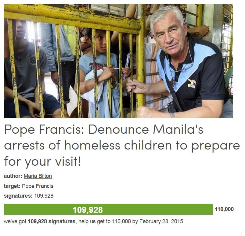 Petition #362: Pope Francis: Denounce Manila's Arrests Of Homeless Children To Prepare For Your Visit!