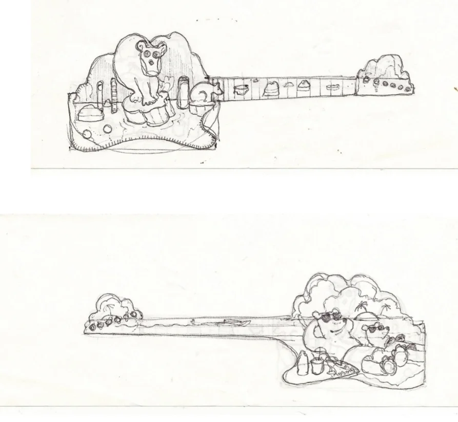 Sketch for an as yet unrealised project……..The Global Warming guitar