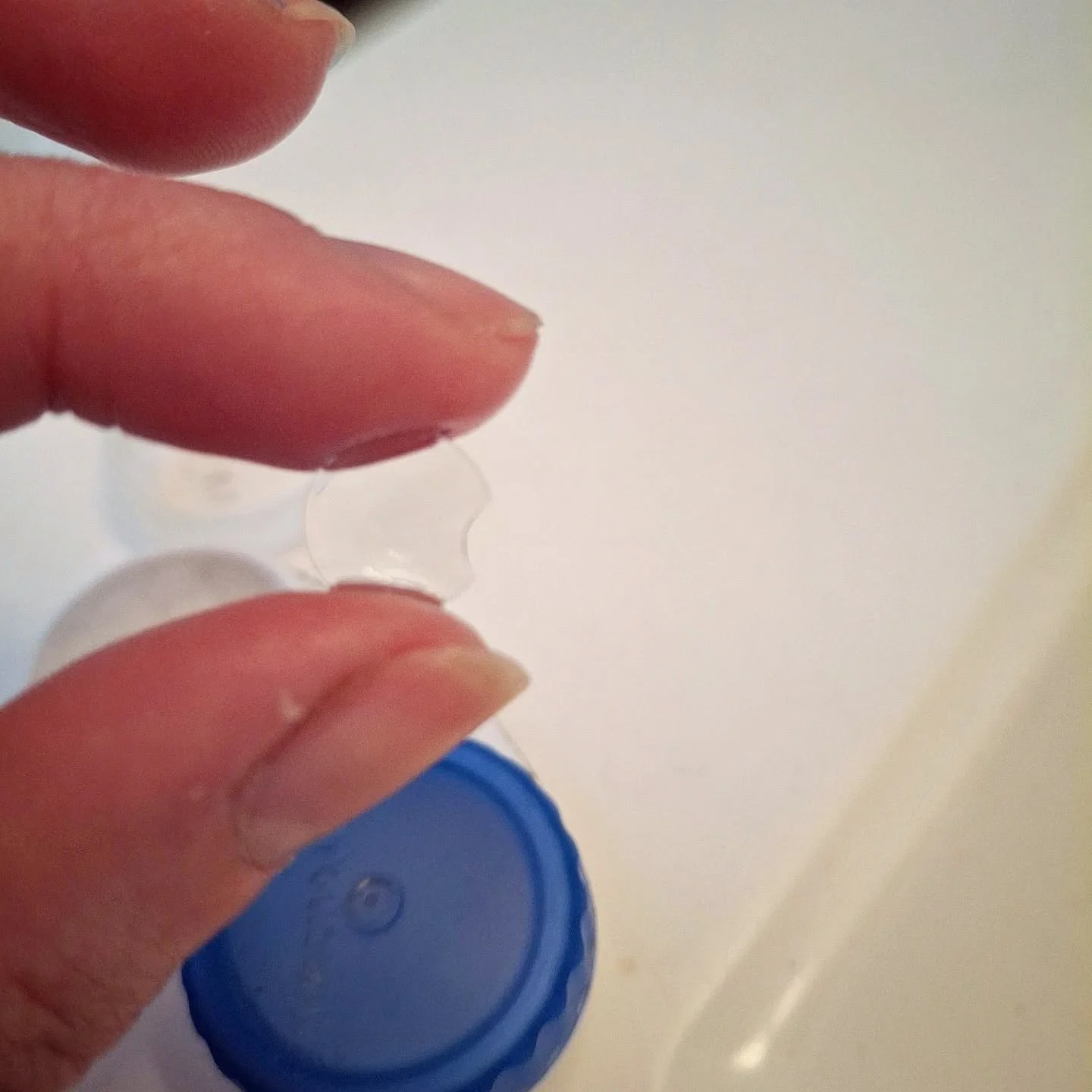 Rigid Gas Permeable Contact Lenses. I've only ever worn this type. They are so different from Soft Lenses being glass-like as they do not blend and can actually snap. Aka what happened here. However this pair has lasted 6 years, so a good run! #rgble