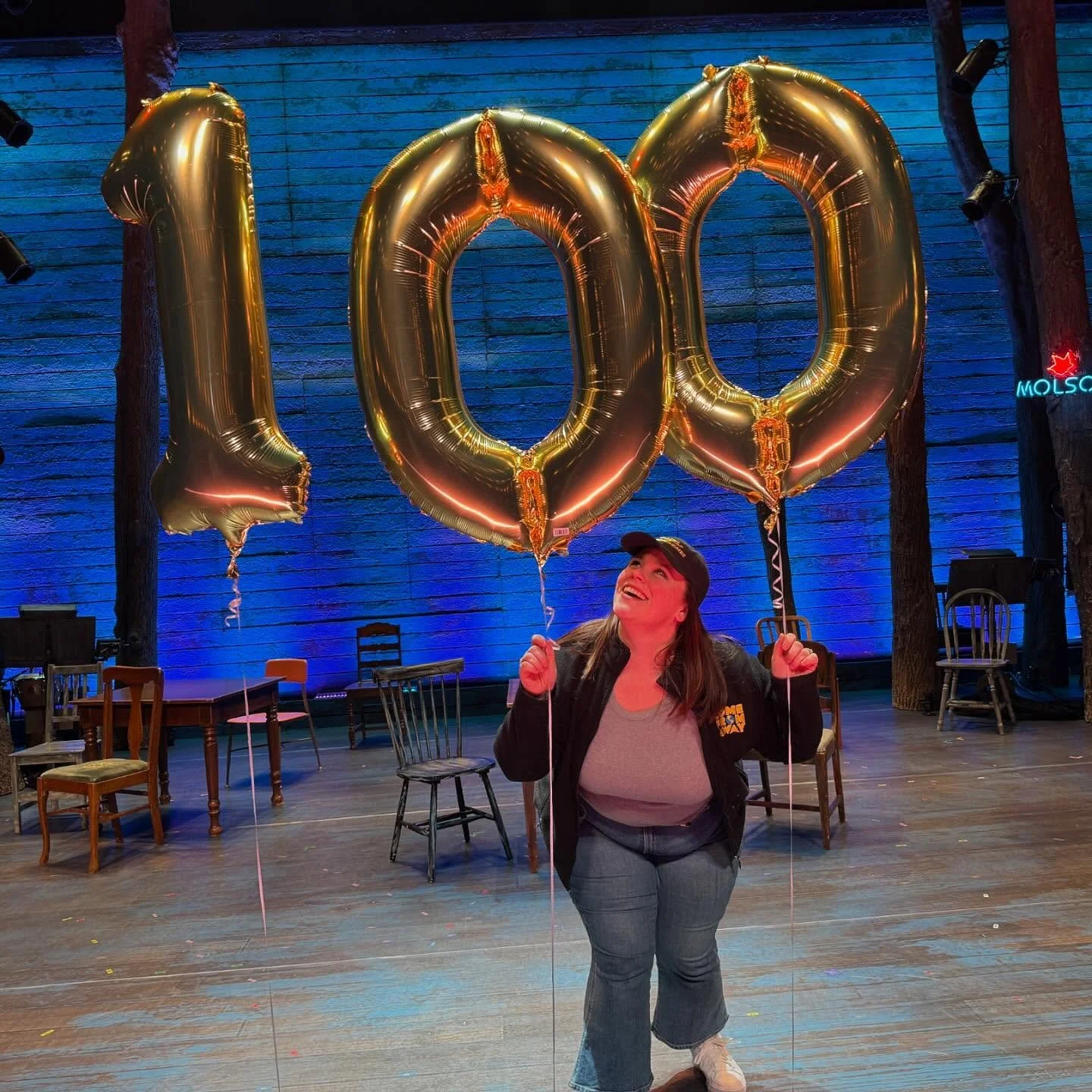 Tonight marks our 100th show on tour! 💙💛
That&rsquo;s wild! 

My personal tally - 8 shows! 7 Beulahs and 1 Janice.

🥂 Here&rsquo;s to another 100 with this amazing company! 

&mdash;&mdash;&mdash;
#weallcomefromaway @wecomefromaway #actorontour #s