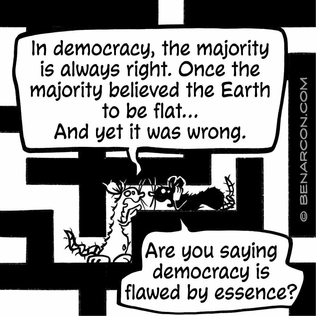 That's about democracy&hellip; And in a dictatorship one person is right and everybody else is wrong&hellip;
.
For more existential rat philosophy please follow @argoncomics.