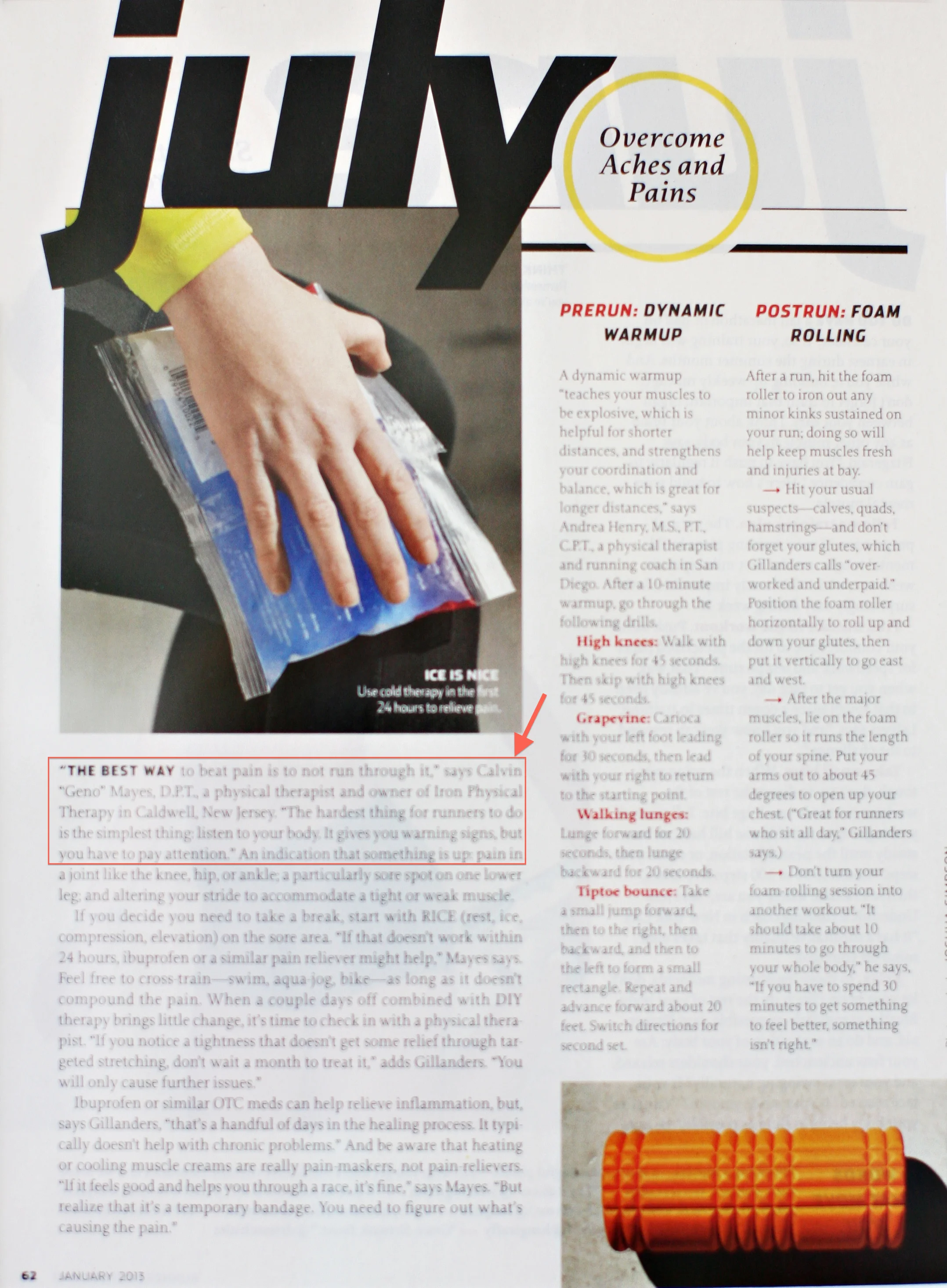 runner's world magazine quotes dr. Mayes on injury prevention