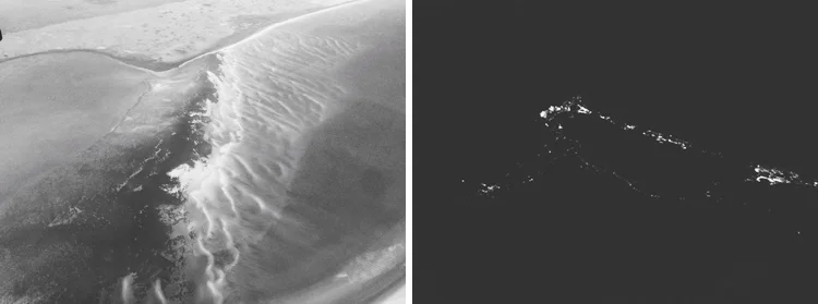 The Cancun coast flying in versus flying out. 