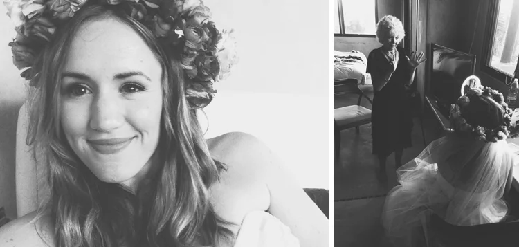 Last selfie as a single gal on the left -- The groom's mother, Jeanene, reacting to seeing the bride for the first time on the right.