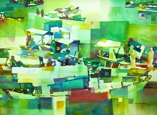 Fishing Boats in Early Morning, 56 x 76 cm