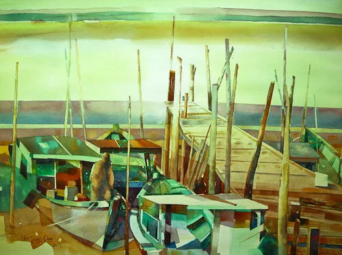 Preparing For a Good Catch, 56 x 76 cm