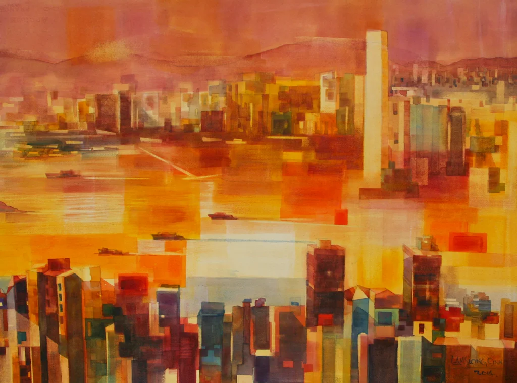 Sunset on Victoria Harbour, 2014, 56 x 76 cm
