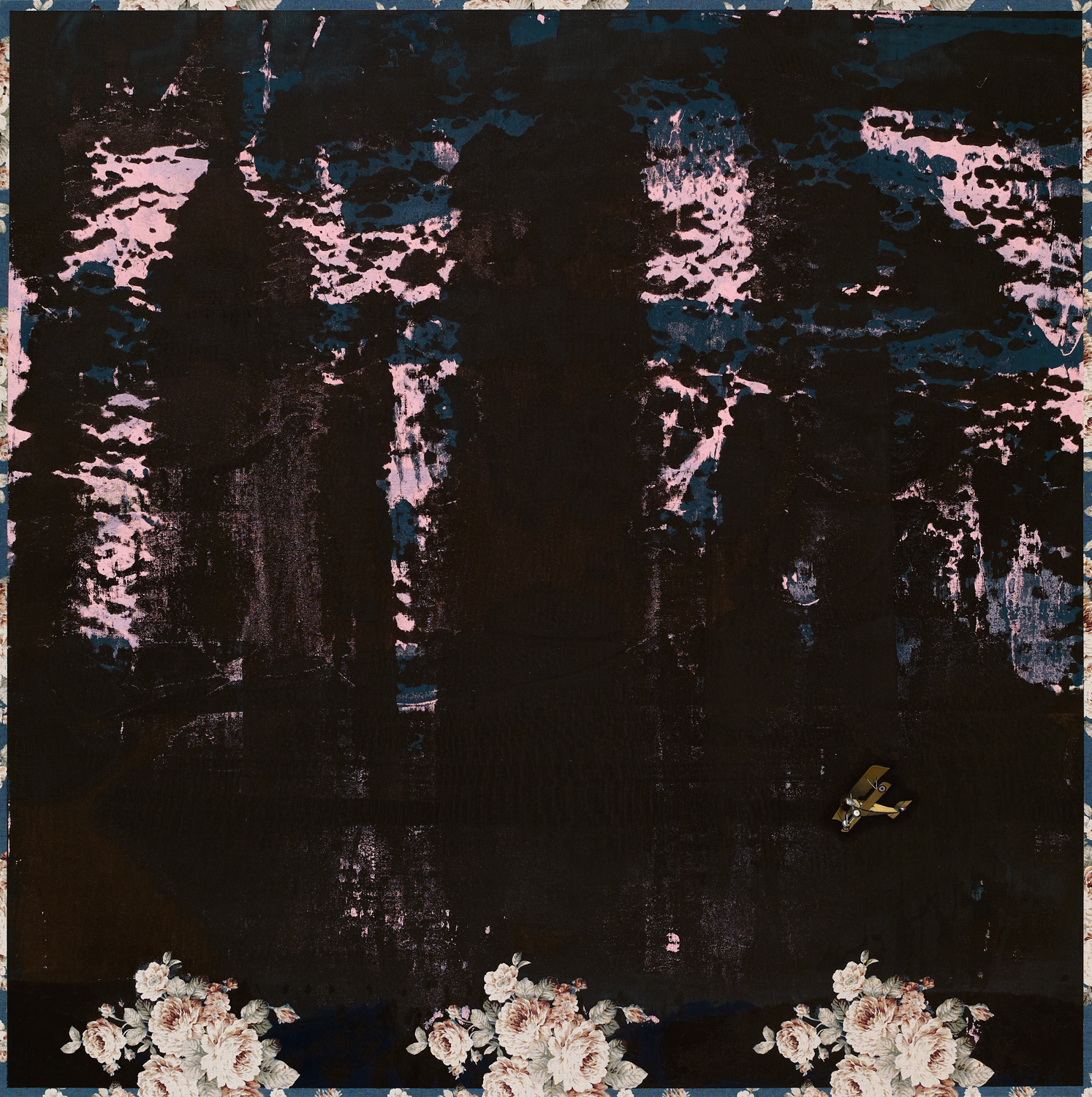 Converge | 匯流, 2015, Oil and Acrylic on Printed Fabric, 95 x 95 cm, CHI Chien