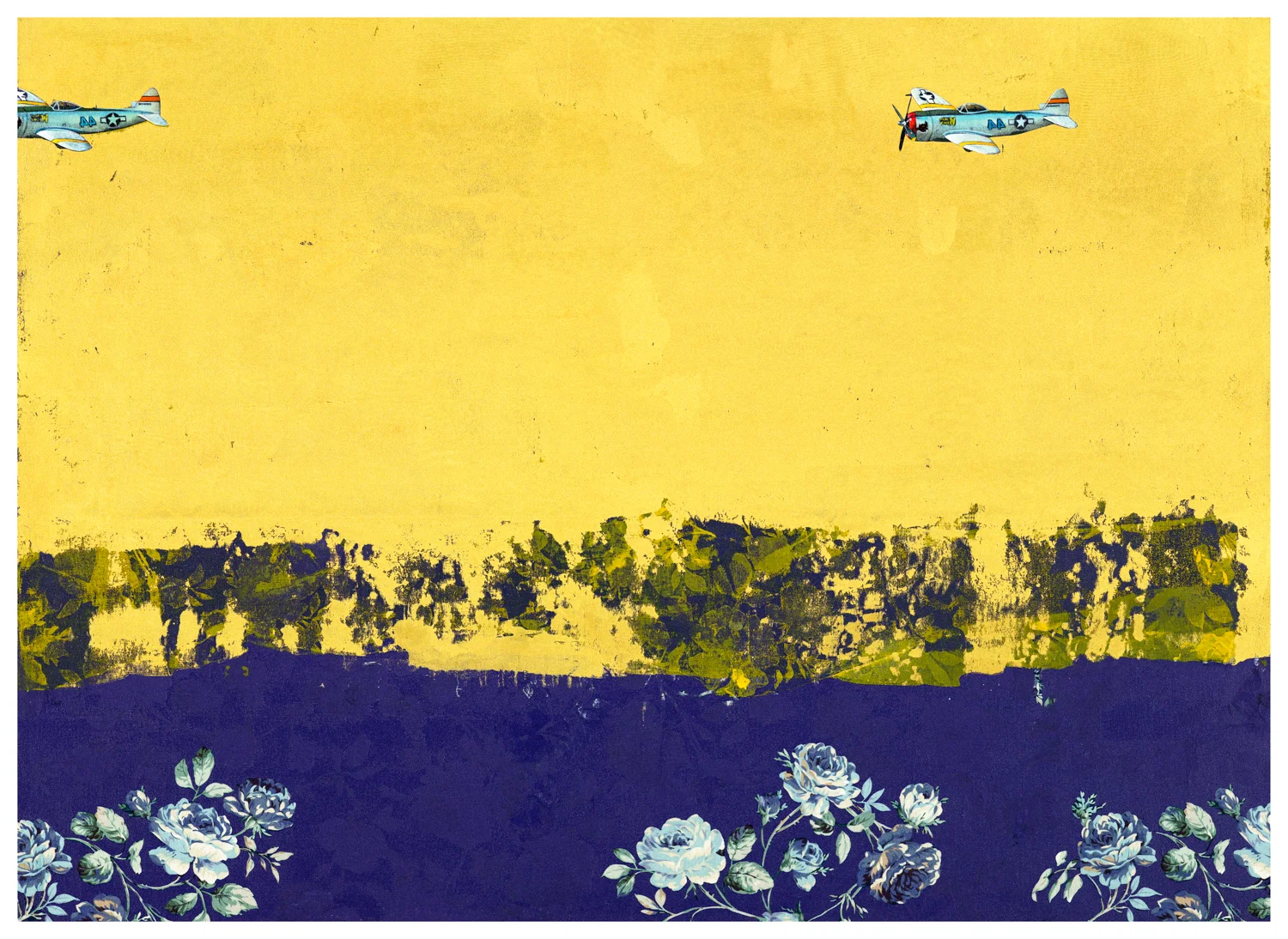 Indigo River | 藍河, 2014, Oil and Acrylic on Printed Fabric,, 72.5 x 100 cm, CHI Chien