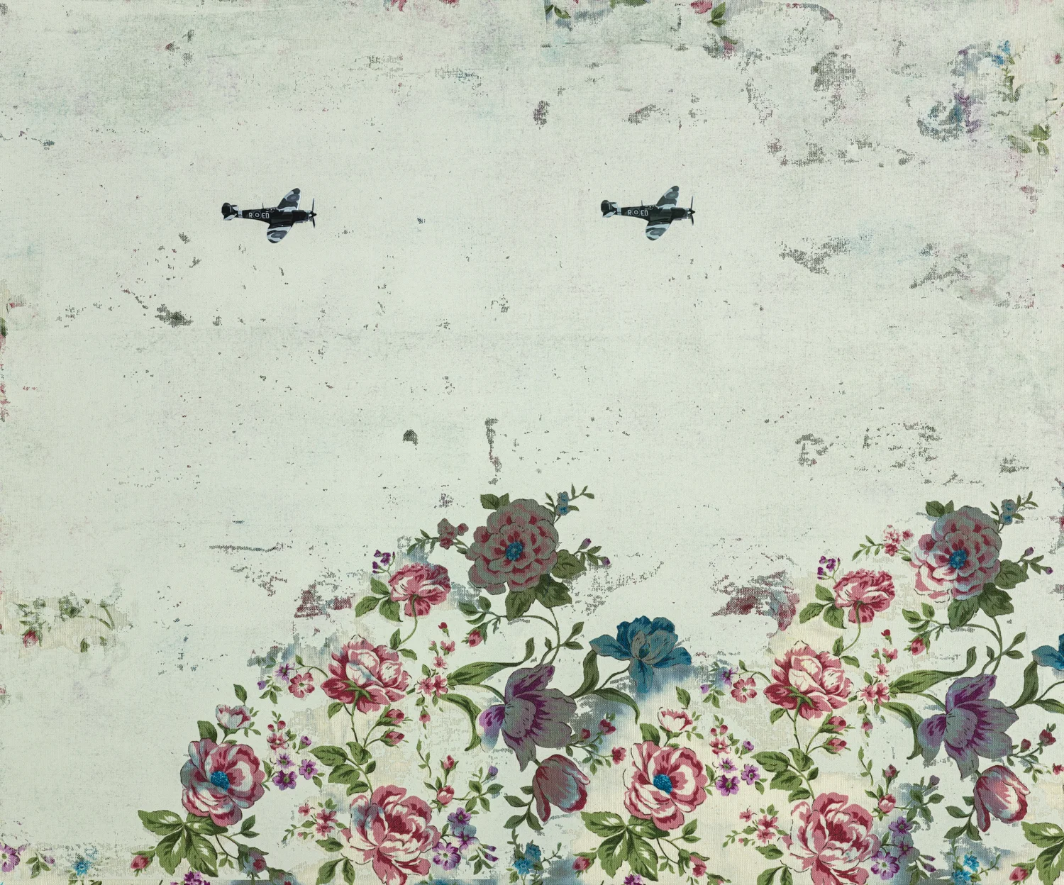 Slight White | 白墨, 2015, Oil and Acrylic on Printed Fabric, 60.5 x 72.5 cm, CHI Chien
