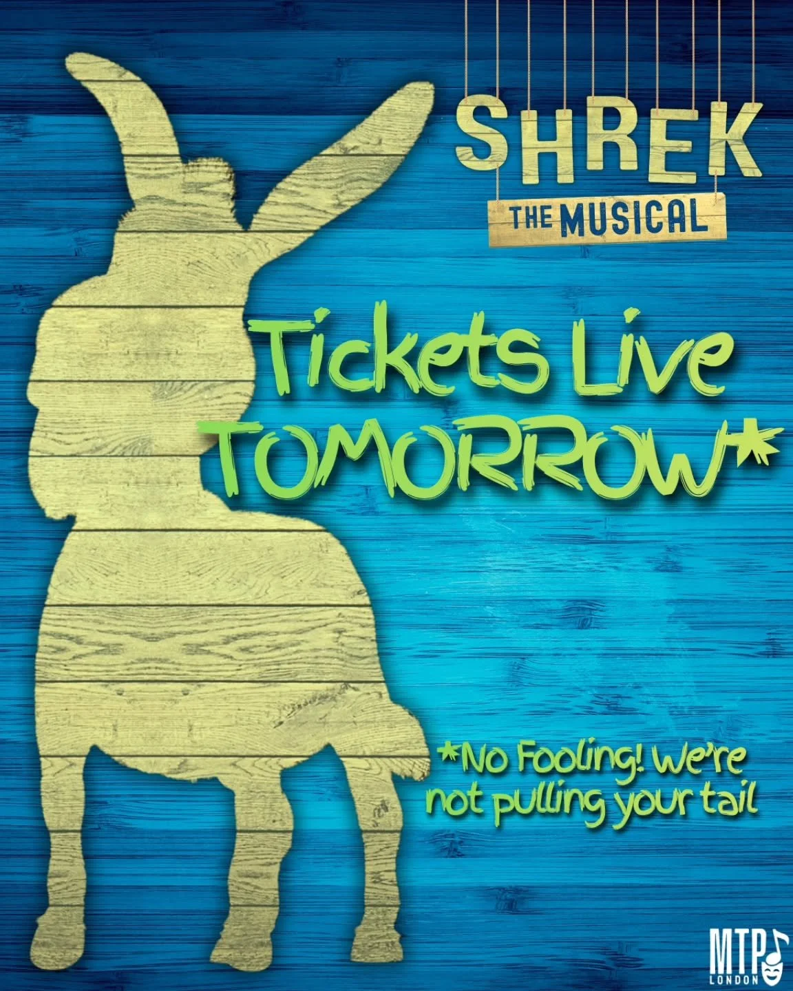 This is no April Fool's joke &ndash; tickets for Shrek the Musical go on-sale tomorrow! 
Be sure to secure your seats early as you don't want to miss this All-Star cast in this hilarious fairy tale musical.

#MTPLondon #MTPShrek #MTPBrightSeason