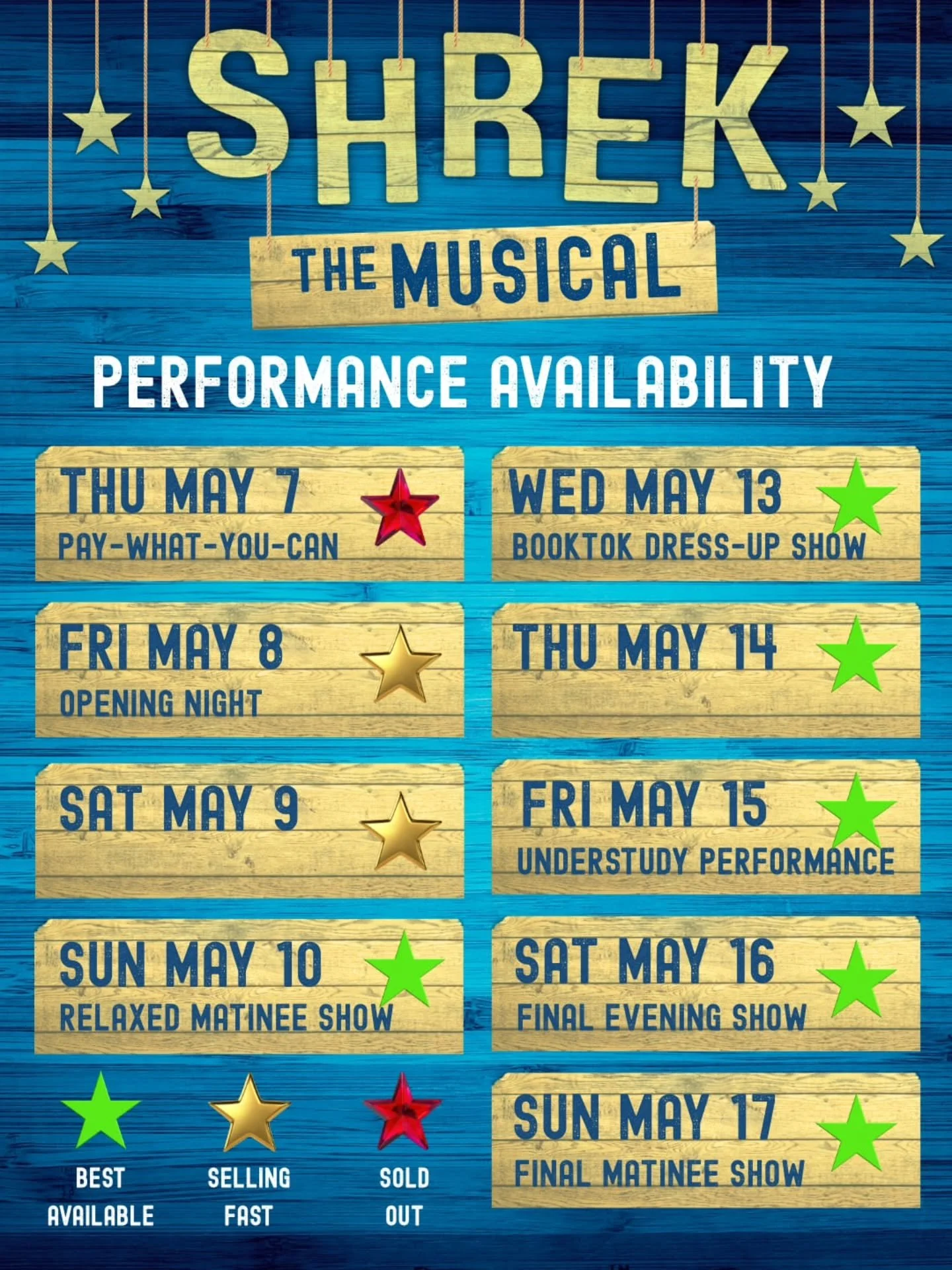 No more waiting &ndash; today's the day to book for Shrek the Musical!
The big bright beautiful fairytale musical full of farts and hearts starts tomorrow with a sold-out preview performance. 

Tickets are selling fast for the first week of shows, wi