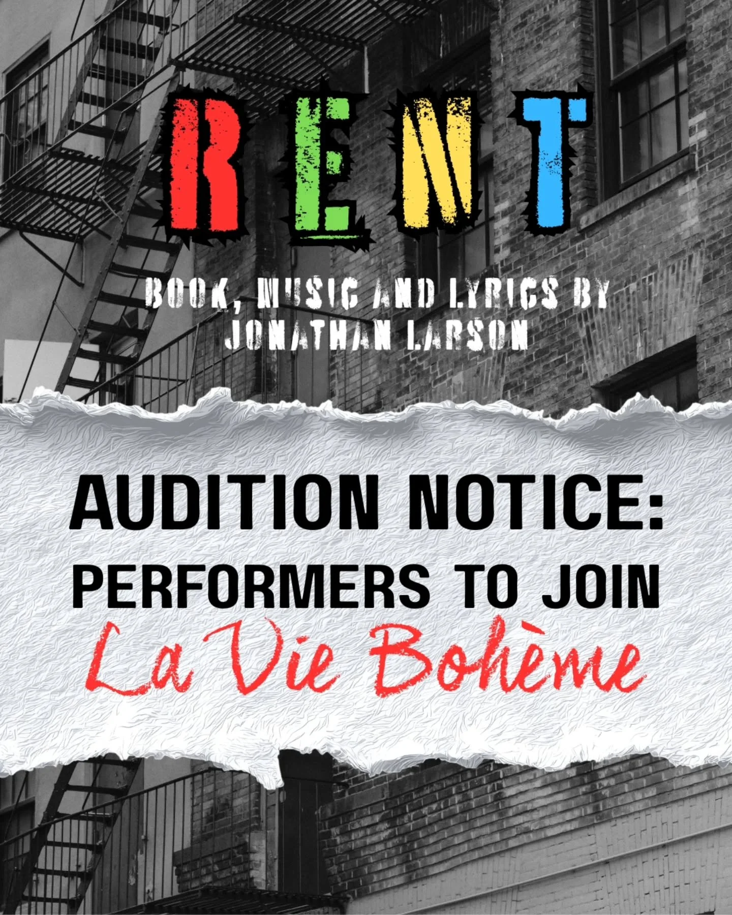 No day but today. 🎶
Auditions for RENT are now open! Join the company bringing Jonathan Larson's iconic rock musical to the Auburn Stage from May 13-23, 2027.

Auditions will be held November 29-30 and December 3-4, 2026. Head to our website for aud