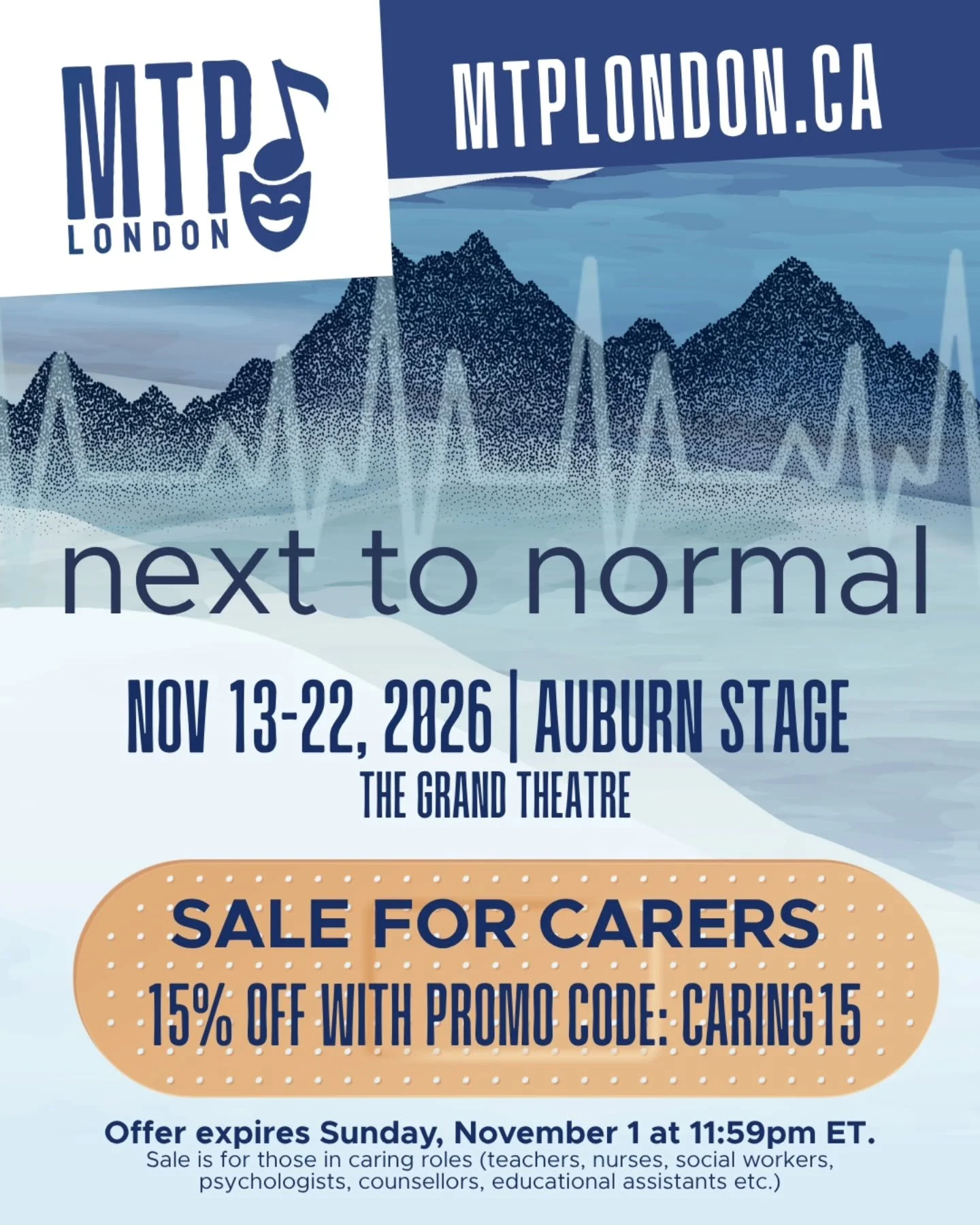 Taking care of those who care. ❤️&zwj;🩹
We want to give back to the people who spend their time caring for, supporting and uplifting others. As a small thank you, we're offering 15% off tickets to Next to Normal for those who work or volunteer in a 