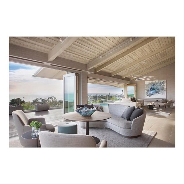 The money shot from our Laguna Beach Bungalow project! Looking from the dining lounge to the living room. The client did not want a formal dining space so this was a great way to make the dining area functional as a lounge as well. Open, expansive vi