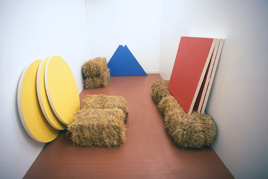  Test Paintings with Seating acrylic on canvas, hay bales, various dimensions 1999 