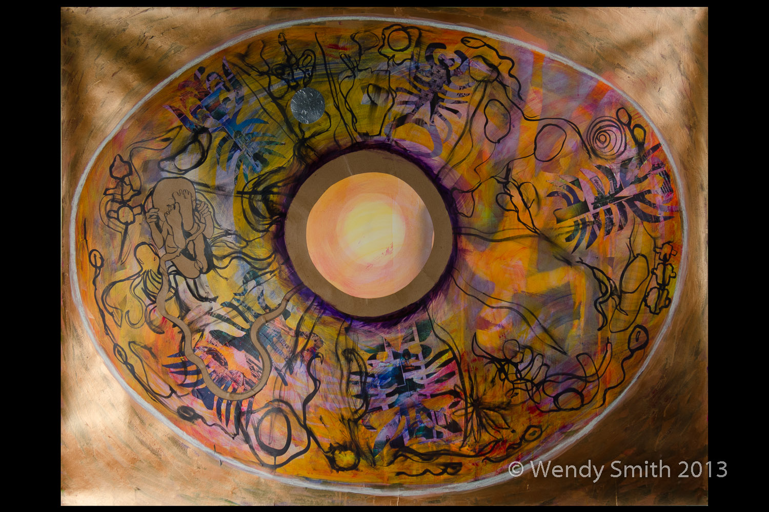 In the Blink of an Eye 38" x 50" - Mixed media, ink, acrylic paint, collage