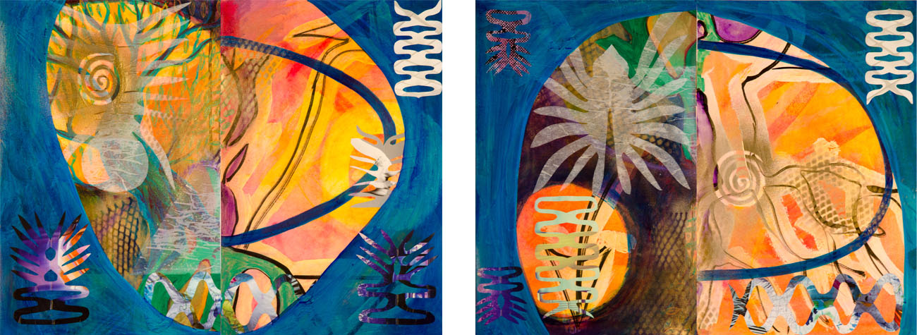 The Life Aquatic #1 and #2 - 26" x 30" Ink, paint, collage