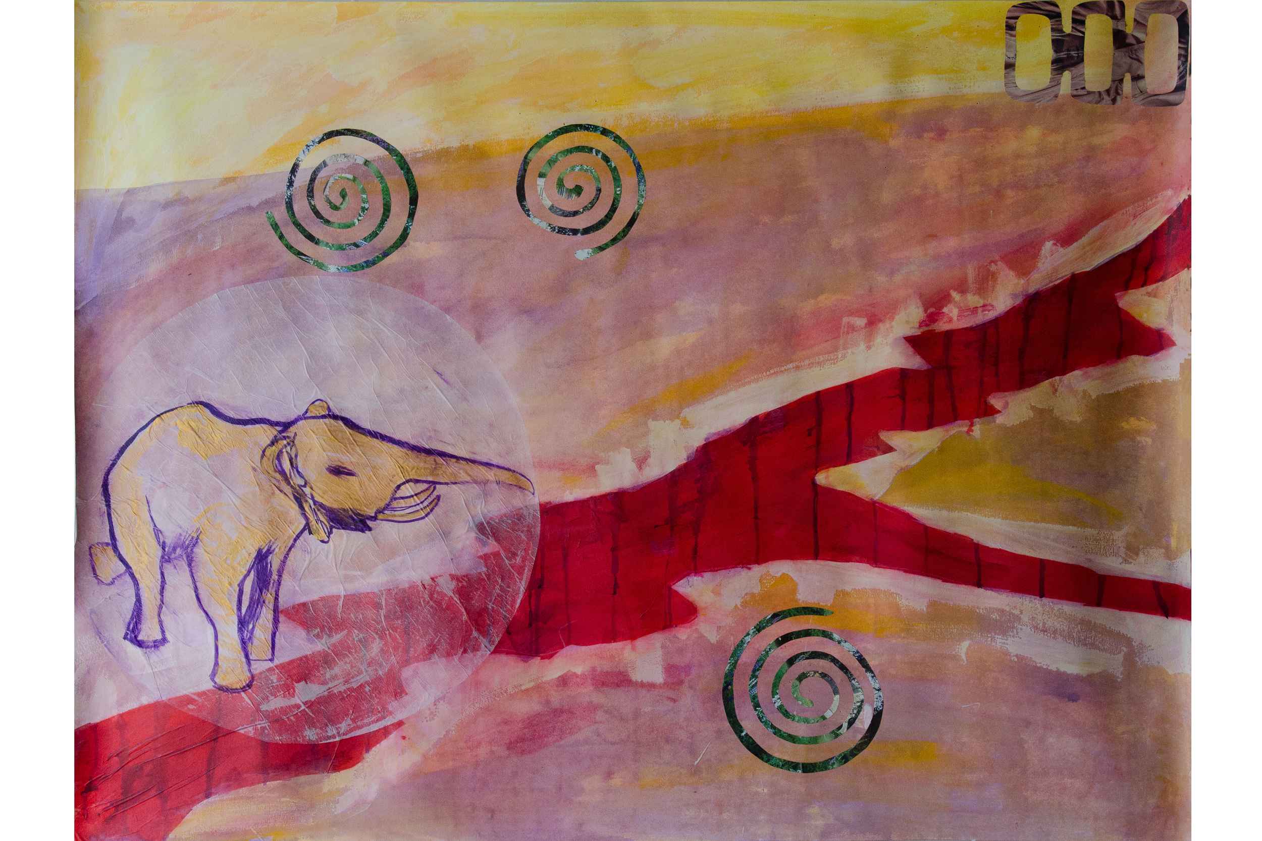 Element Disaster Series - Earthquake 38" x 50" Acrylic, collage, metalic paint, tracing paper