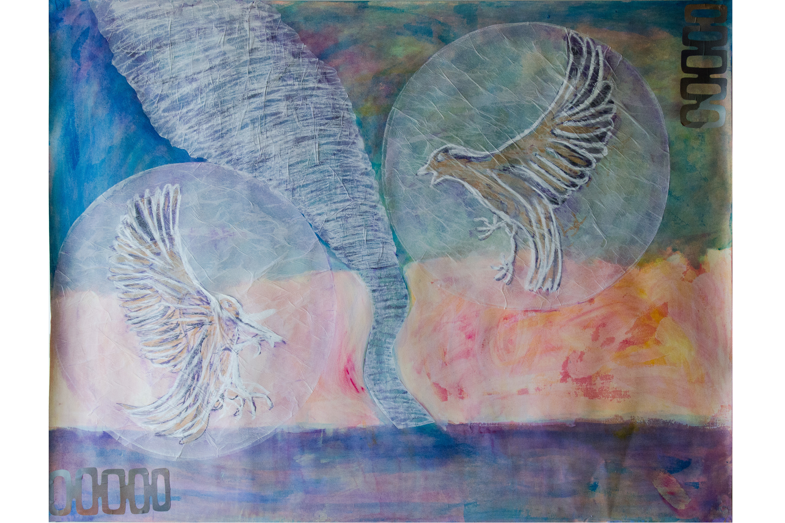Element Disaster Series - Tornado 38" x 50" Acrylic, collage, metalic paint, tracing paper