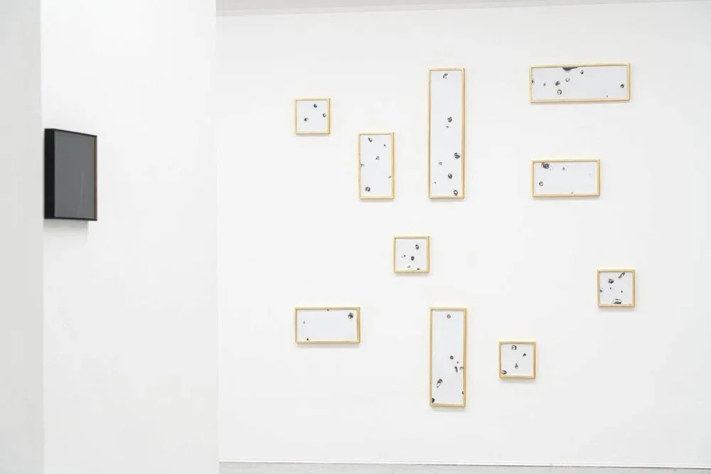  Sophie Ko,  Lacrime su fuoco , 2020. Polittico 10 elementi. Combustioni su carta, fotografie digitali, cm 23×23, cm 42×43, cm 63×23, cm 83×23 