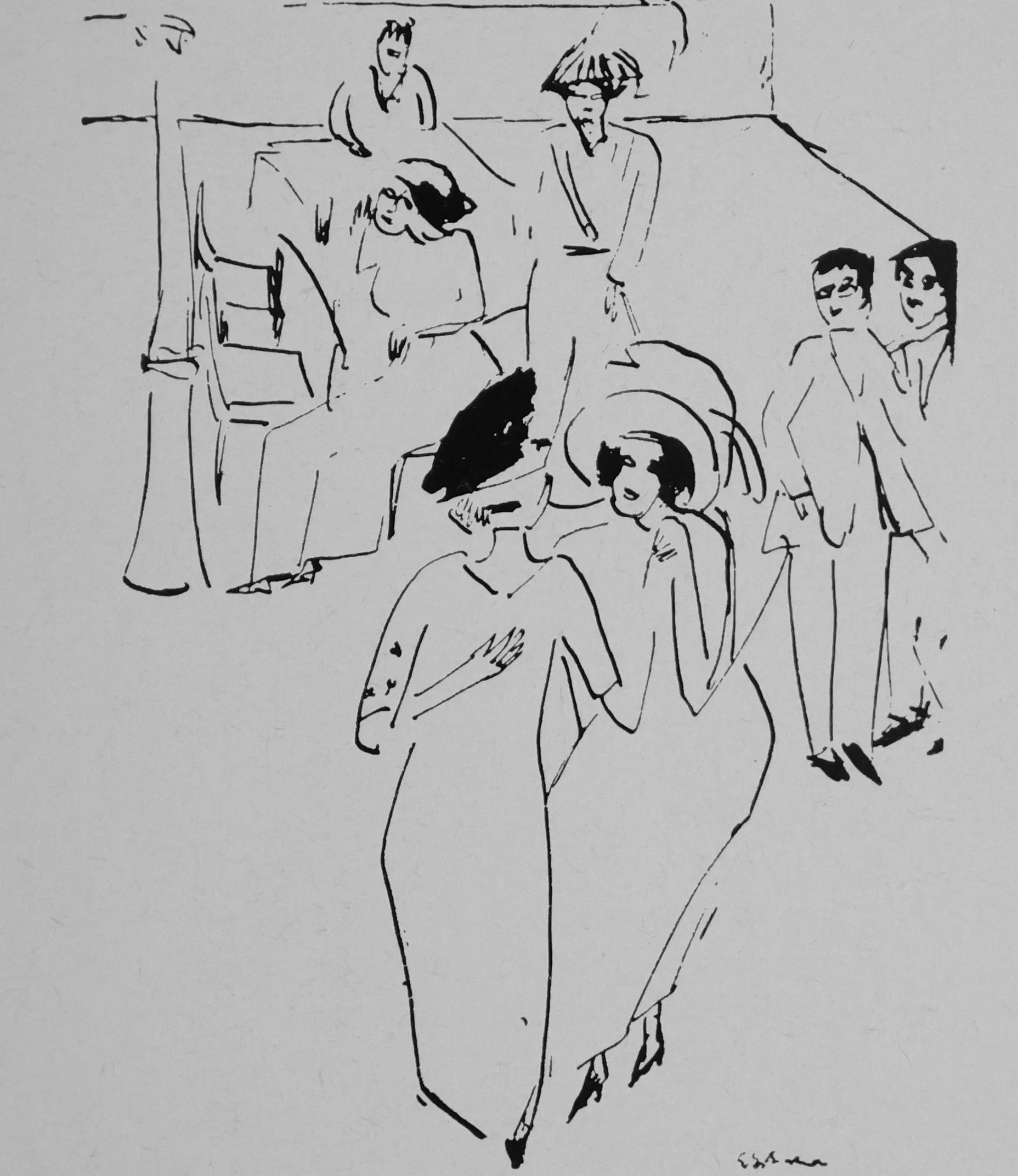  Ernst Ludwig Kirchner,  Sala da ballo , 1909, inchiostro 