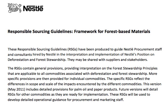 Nestle's Responsible Sourcing Guidelines: Framework for Forest-based Materials (Downloaded 29.12.12)