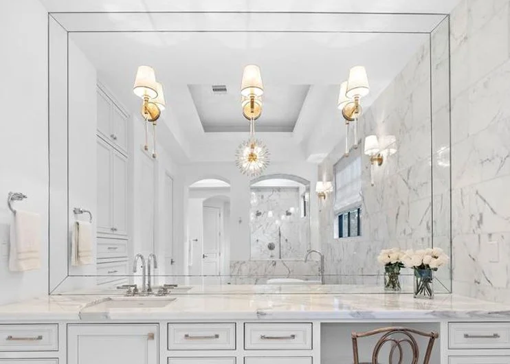 Hotel-inspired bathroom with motorized blackout shades and spa-like retreat