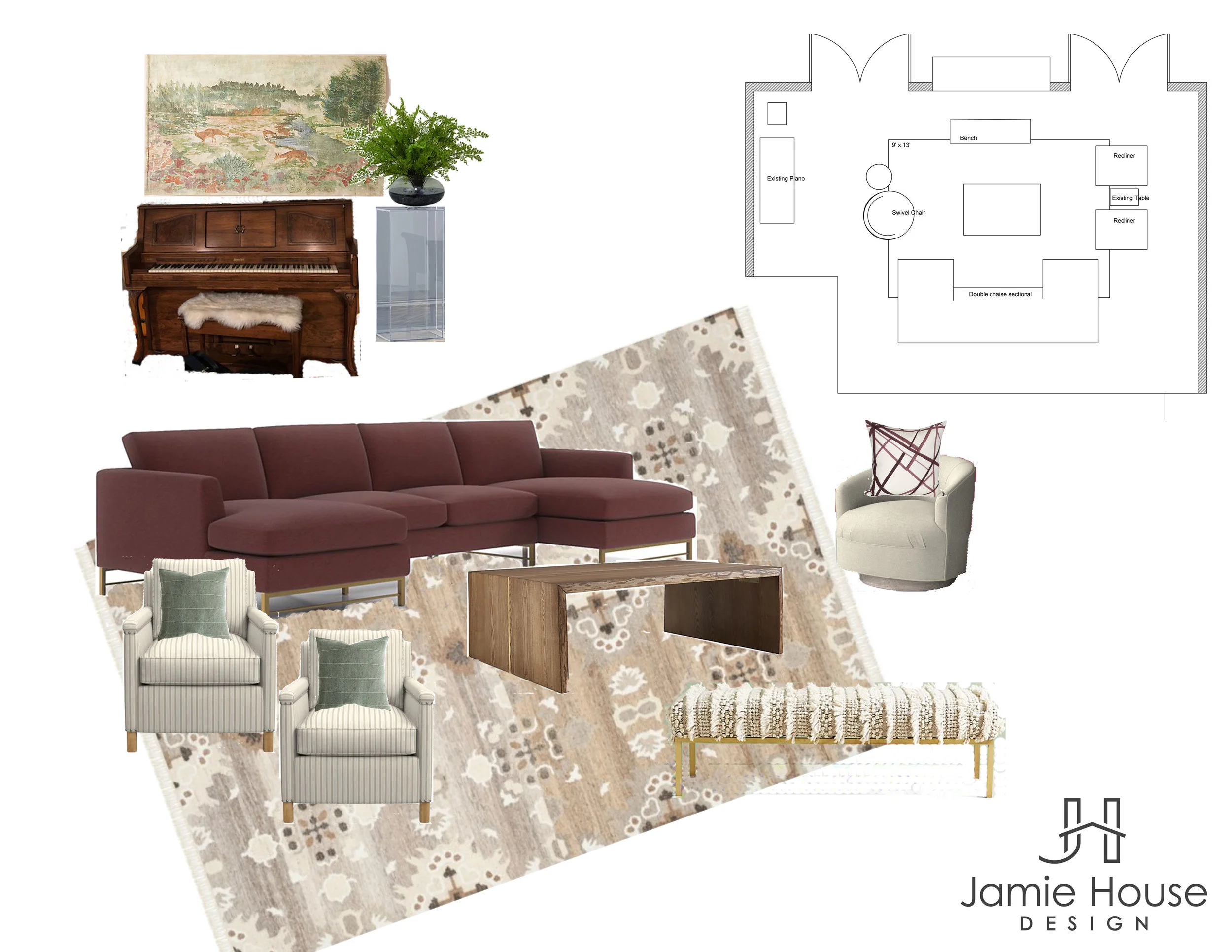 Designing from a distance living room moodboard by Jamie House Design