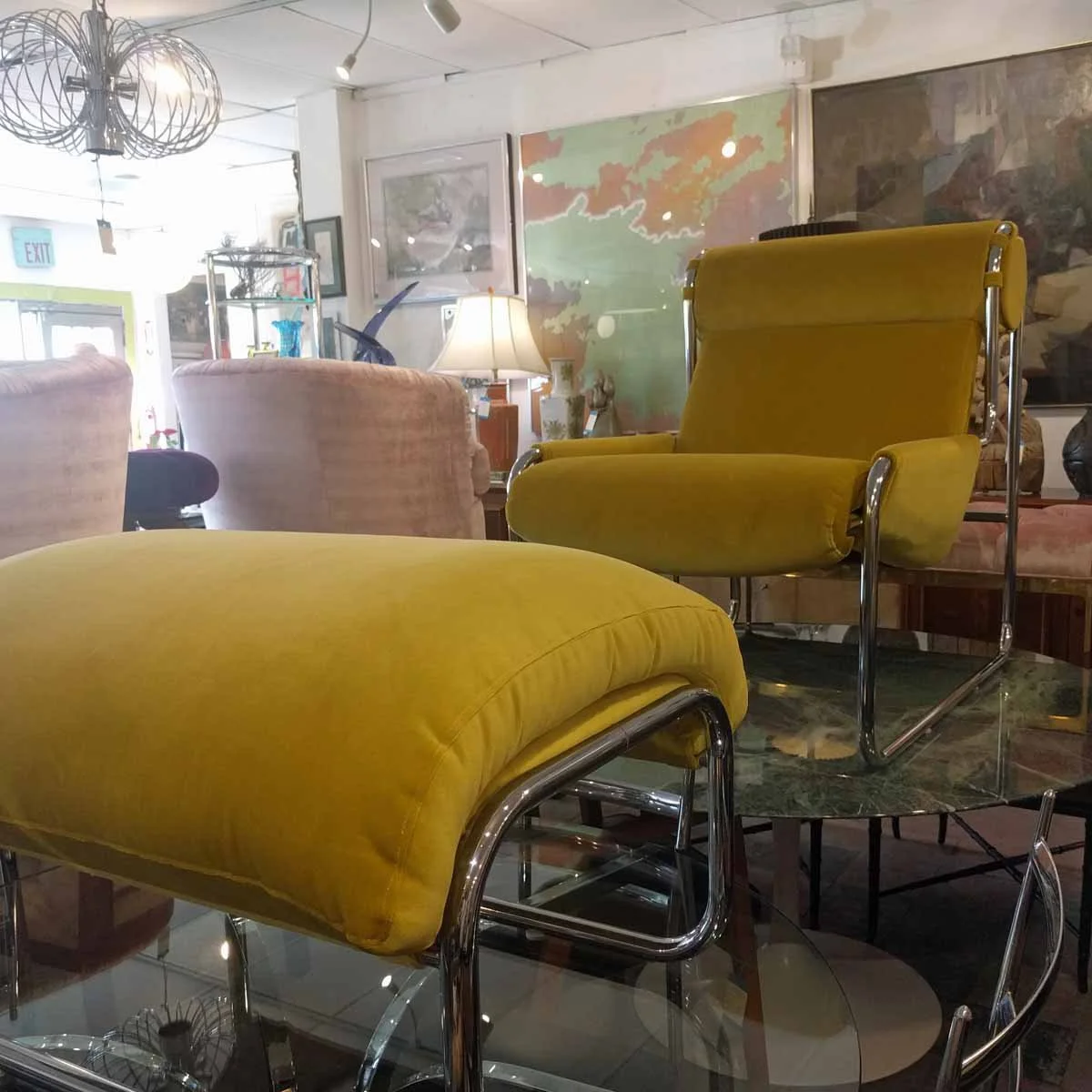 Vintage mustard gold velvet chair found while sourcing antiques for a clients living room.