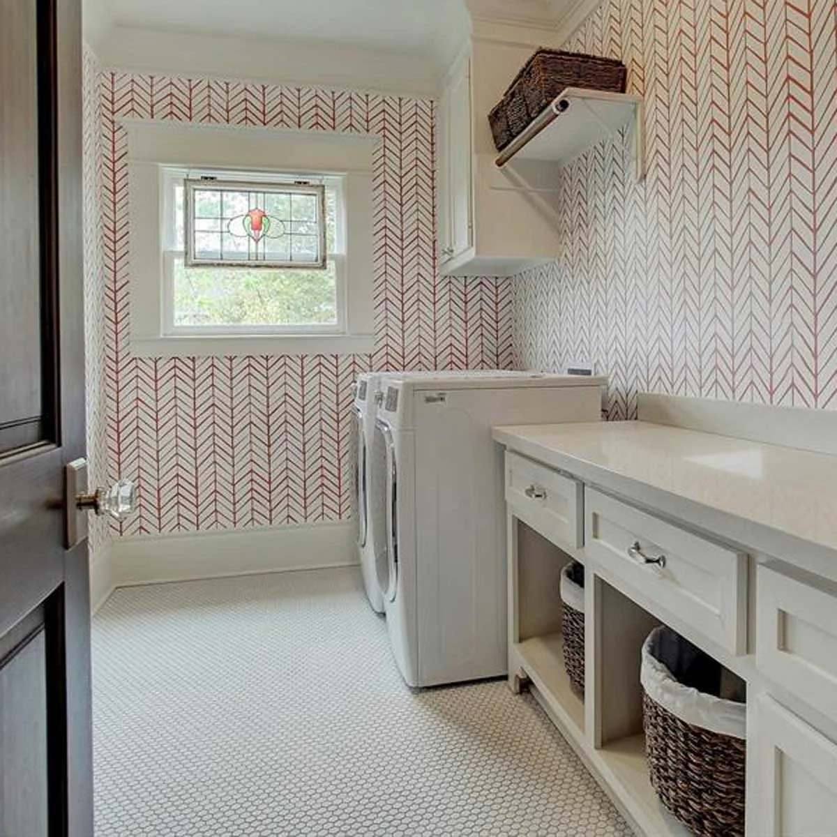 Updated utility room with wallpaper decided on during a design consultation