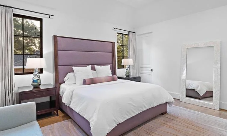 Colorful and peaceful Highlands Ranch guest bedroom designed by Jamie House Design