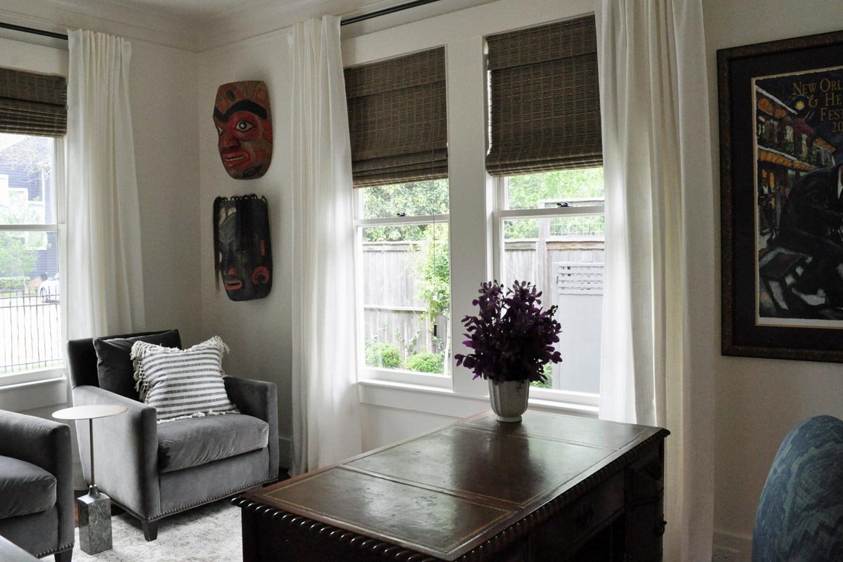 Custom home office with curated gallery wall designed by Centennial CO interior designer Jamie House Design