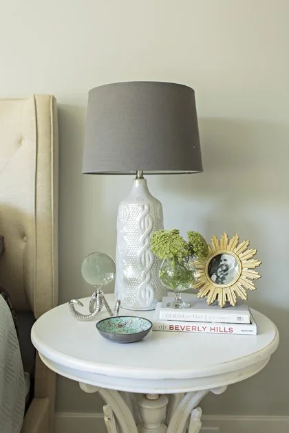 Nightstand in primary bedroom of a historic home renovation