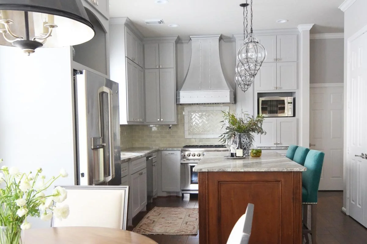 Finished kitchen interior design in Centennial Colorado home showing personalized style and custom furnishings