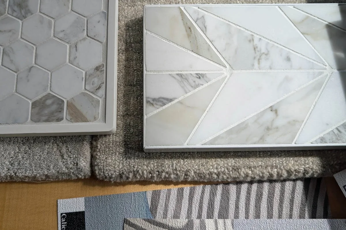 Materials presentation as part of Jamie House Design full service interior design process.