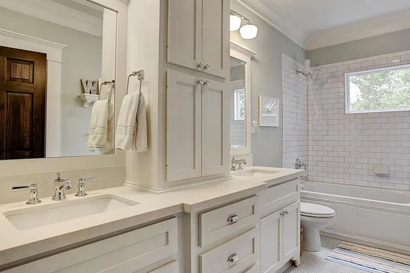 Bathroom designed for real daily use with smart storage in Highlands Ranch CO shared bathroom.