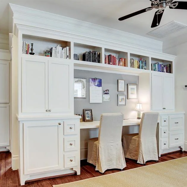 Home office for homework, built-ins with storage and seating for two in Highlands Ranch.