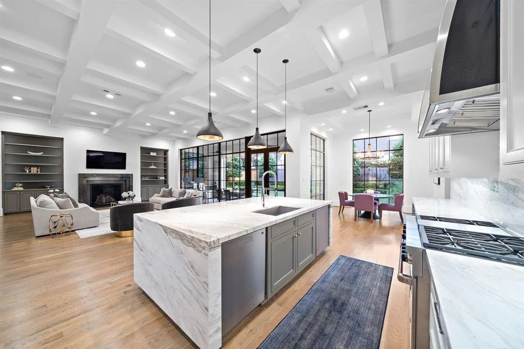 Open plan modern kitchen and living room highlights luxury in Highlands Ranch