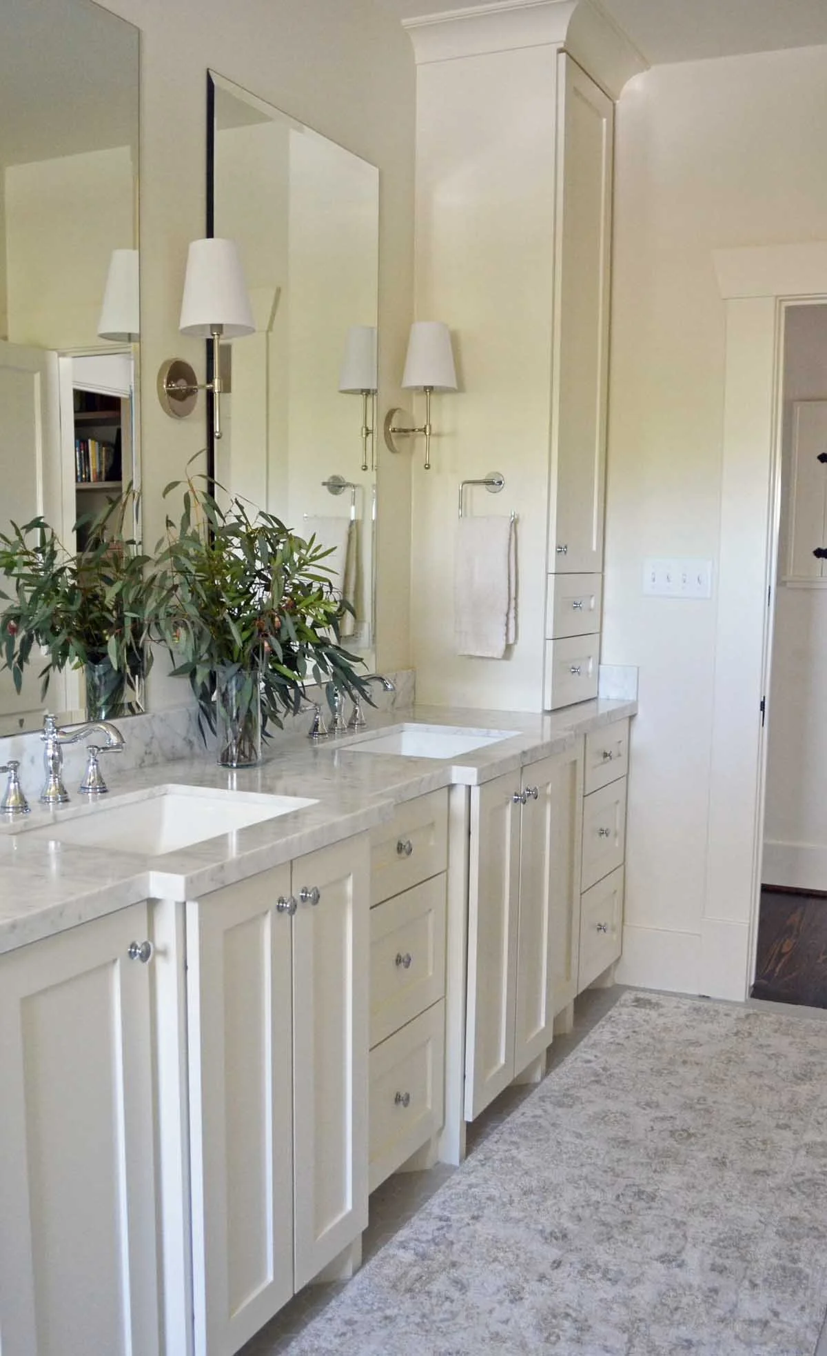 Historic home renovation with custom designed millwork in primary bathroom