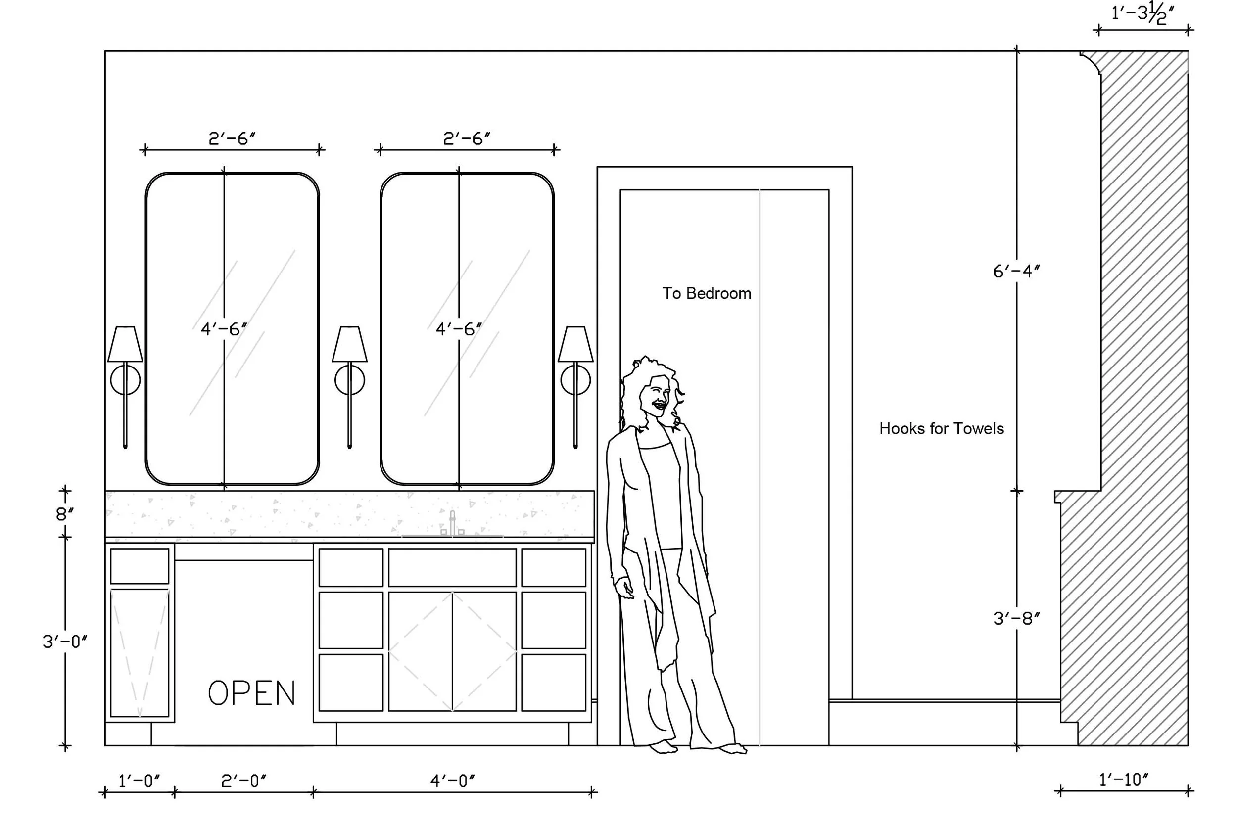 Interior designers use drawings to plan cabinetry layouts and make sure the room is scaled for humans.