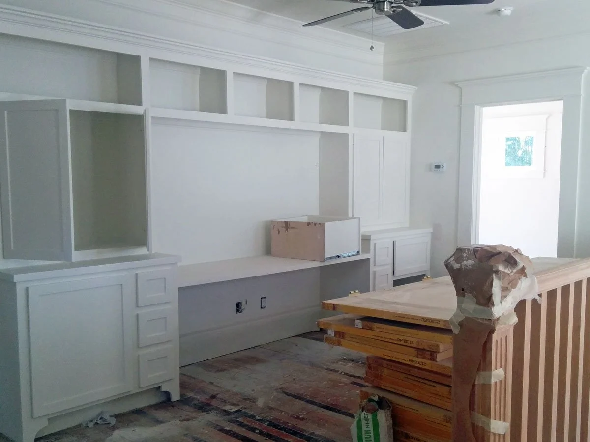 Jamie House Design recommended and designed full wall built-ins with a desk for both sons to sit at and do homework.