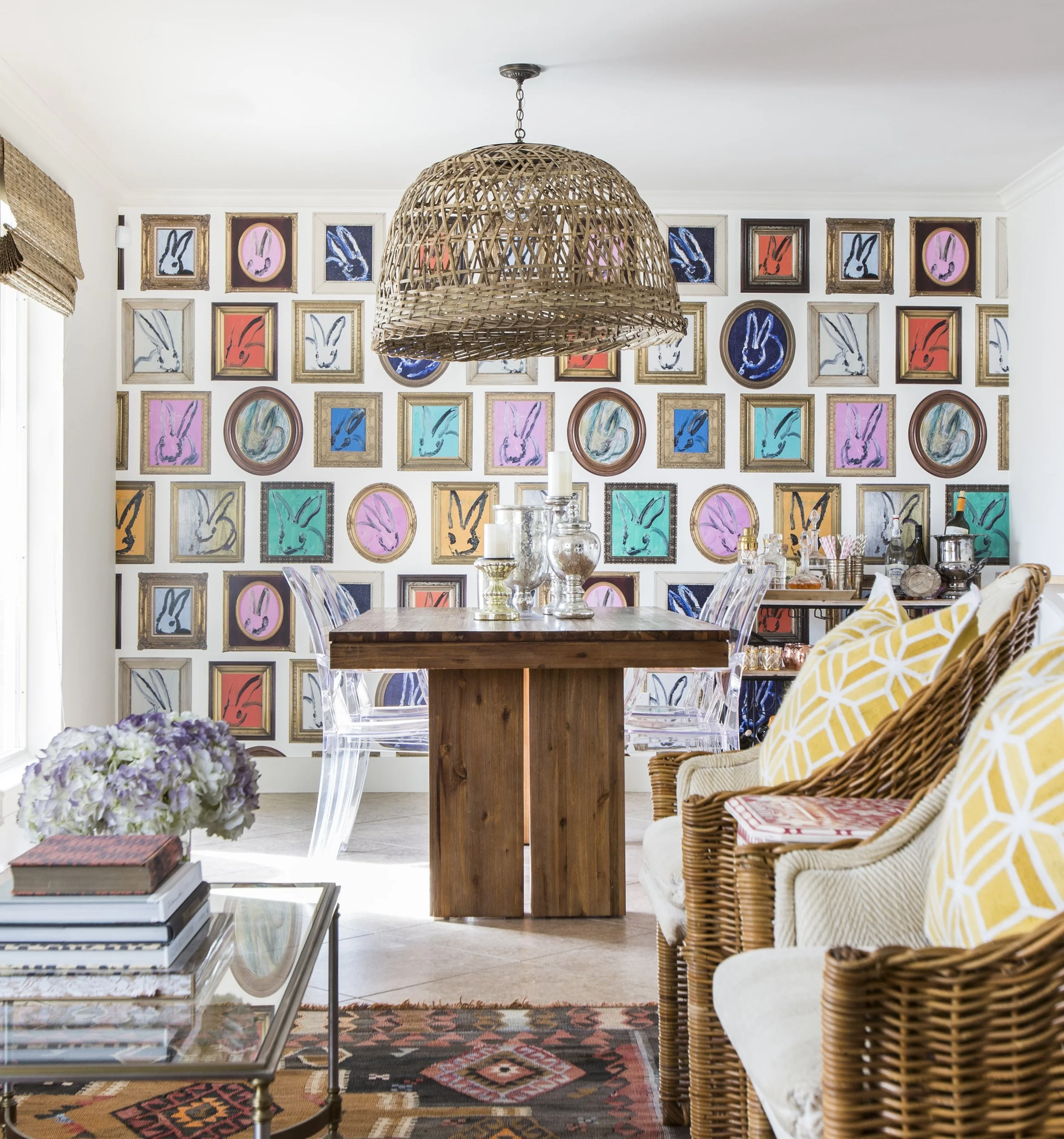 In a dining room designed by Denver Interior Designer Jamie House Design the Hunt Slolem wallpaper is the highlight.