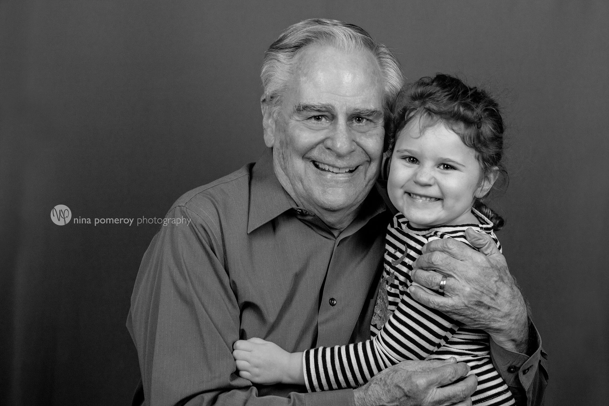Grandpa and Granddaughter Photo in black and white in Pleasanton Studio