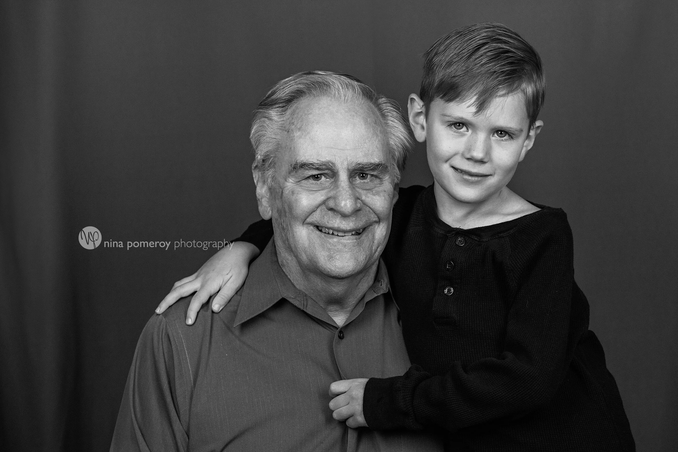 Grandpa and Grandson Picture in black and white in Pleasanton Studio