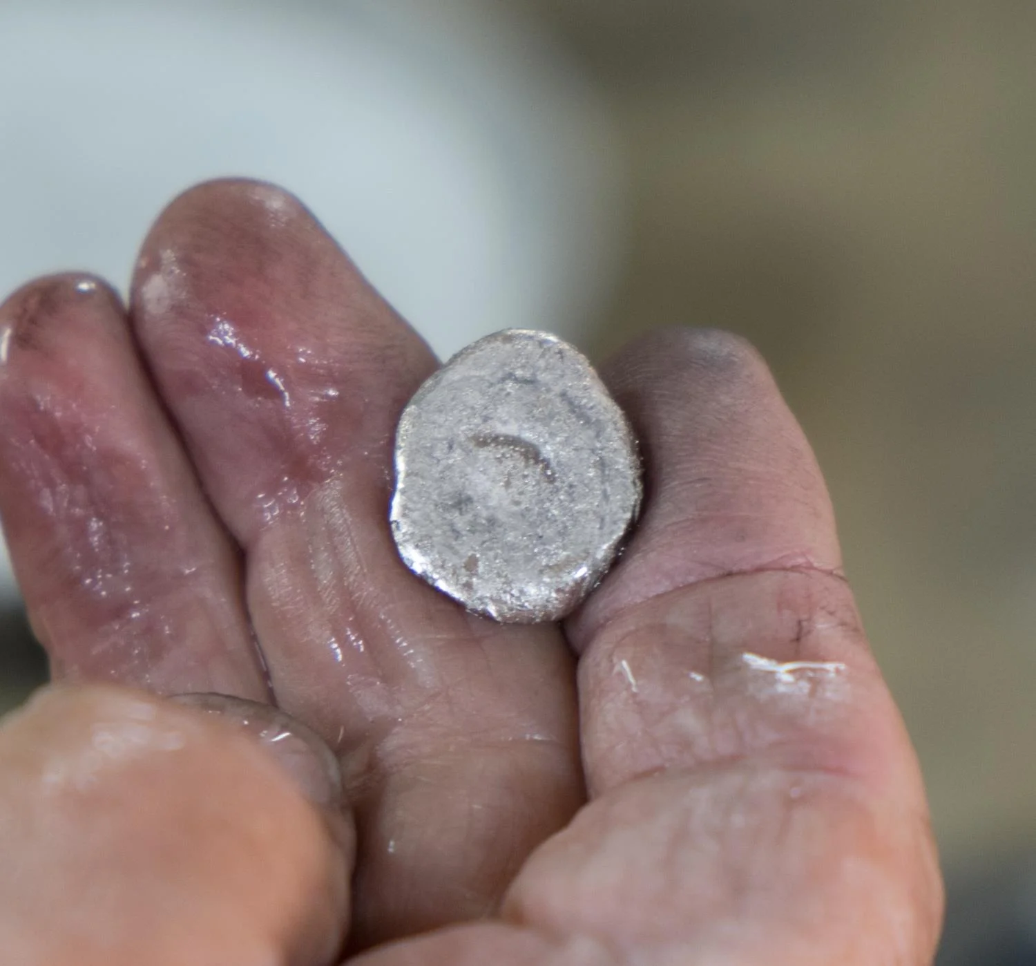 The platinum is heated to remove any impurities and to form a disk which can then be rolled into wire.