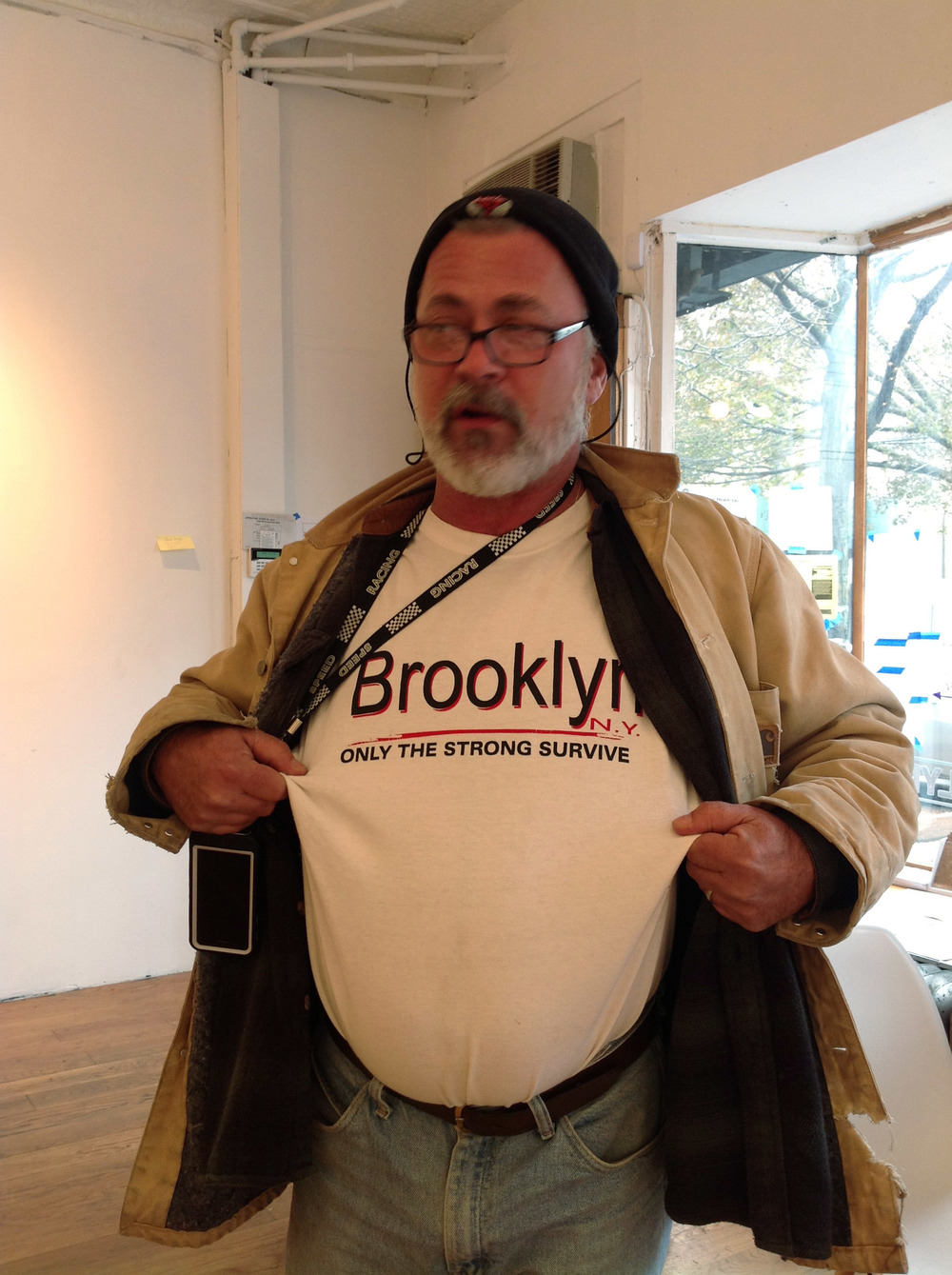 "Brooklyn, only the strrong survive" on t-shir of Steve Tarpin of Steve's Key Lime Pie (Copy)